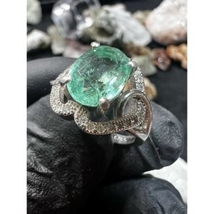 Natural Emerald Promise Ring Starling Silver Handmade Jewelry 7.25 size Custom